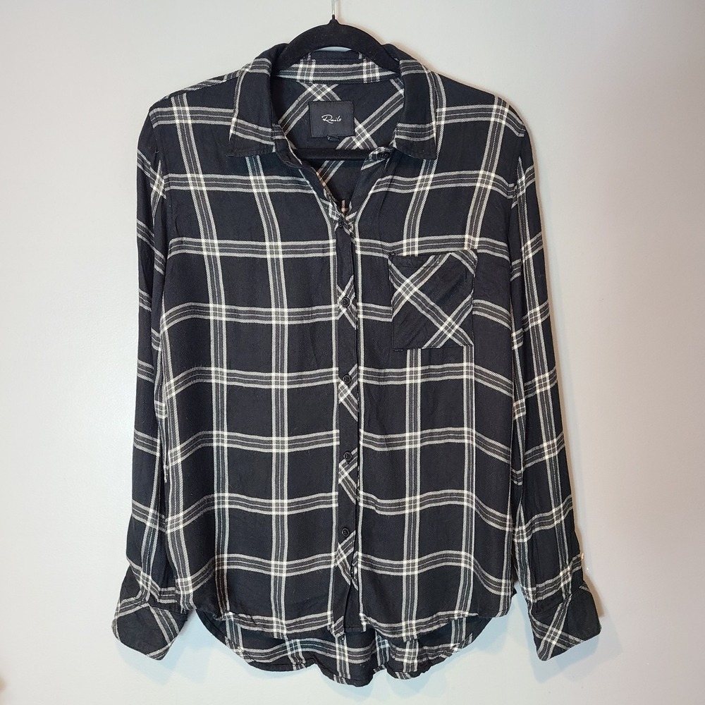 Rails Hunter Plaid Flannel Shirt in Black Ash Cream Grey Women Size Medium Comfy